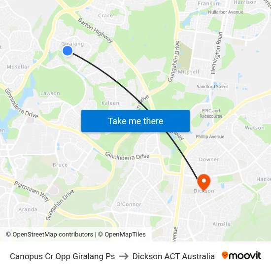 Canopus Cr Opp Giralang Ps to Dickson ACT Australia map