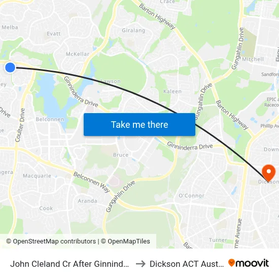 John Cleland Cr After Ginninderra Dr to Dickson ACT Australia map