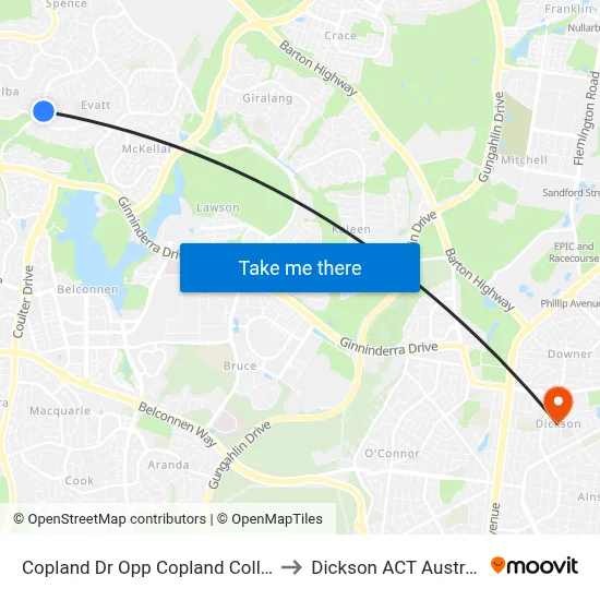 Copland Dr Opp Copland College to Dickson ACT Australia map