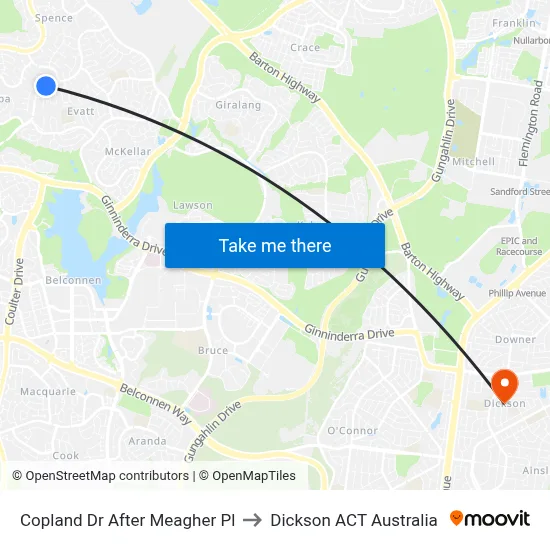 Copland Dr After Meagher Pl to Dickson ACT Australia map