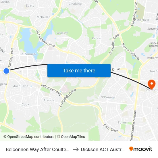 Belconnen Way After Coulter Dr to Dickson ACT Australia map