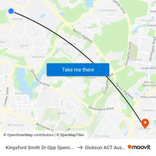 Kingsford Smith Dr Opp Spence Shops to Dickson ACT Australia map