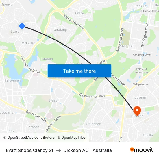 Evatt Shops Clancy St to Dickson ACT Australia map