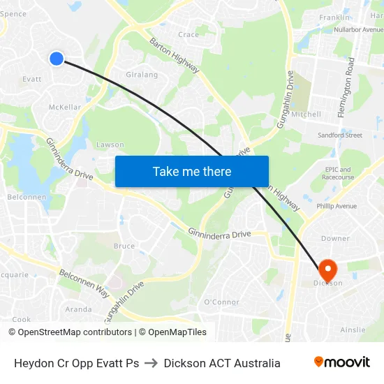 Heydon Cr Opp Evatt Ps to Dickson ACT Australia map
