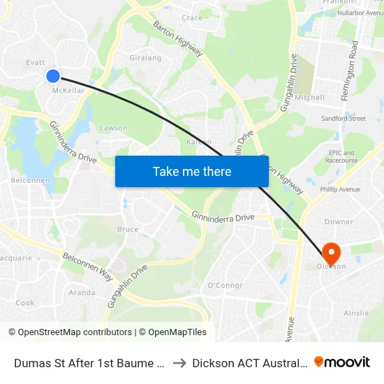 Dumas St After 1st Baume Cr to Dickson ACT Australia map