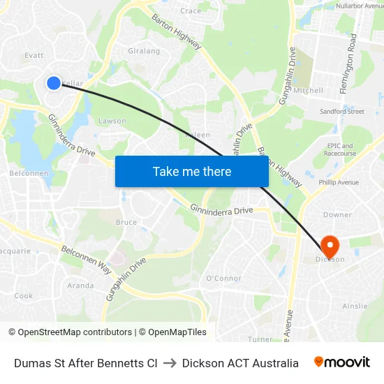 Dumas St After Bennetts Cl to Dickson ACT Australia map
