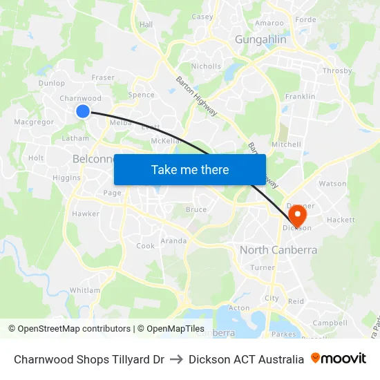 Charnwood Shops Tillyard Dr to Dickson ACT Australia map