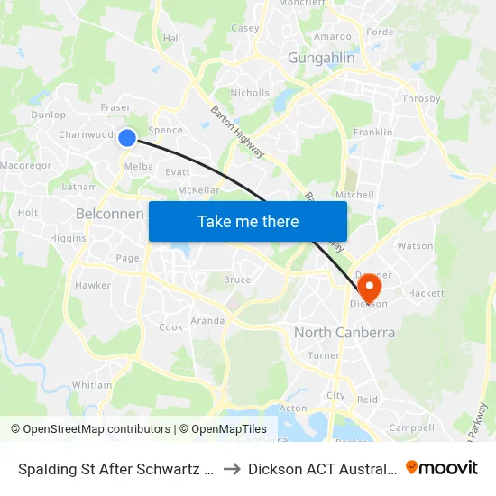 Spalding St After Schwartz Pl to Dickson ACT Australia map