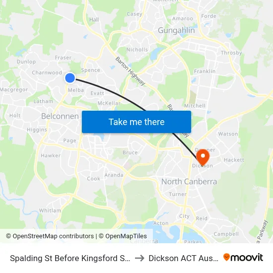 Spalding St Before Kingsford Smith Dr to Dickson ACT Australia map