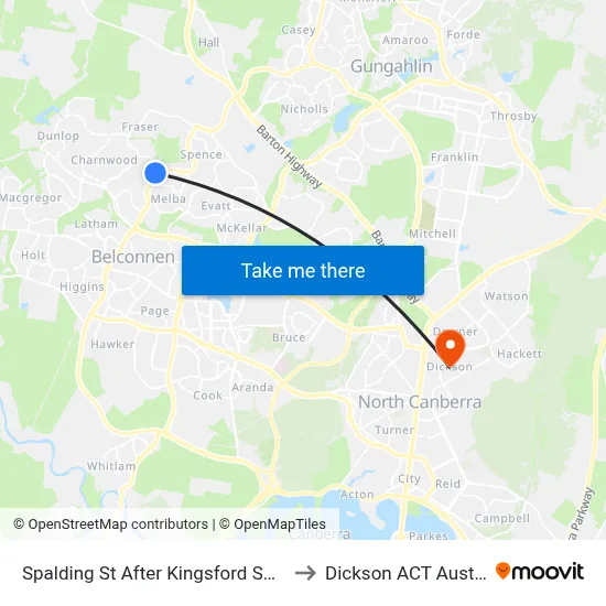 Spalding St After Kingsford Smith Dr to Dickson ACT Australia map