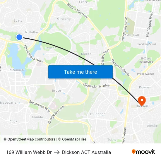169 William Webb Dr to Dickson ACT Australia map