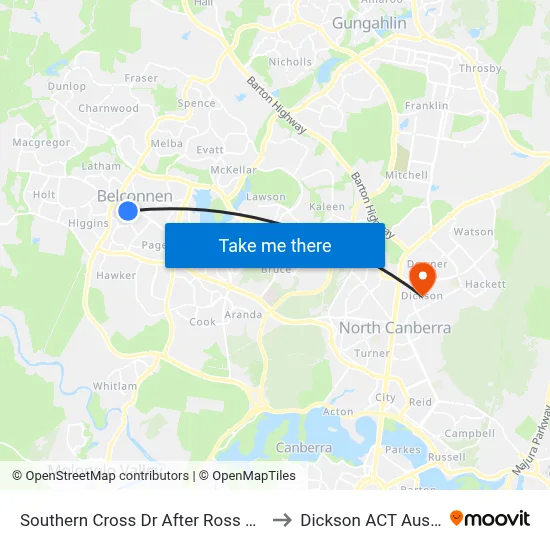 Southern Cross Dr After Ross Smith Cr to Dickson ACT Australia map