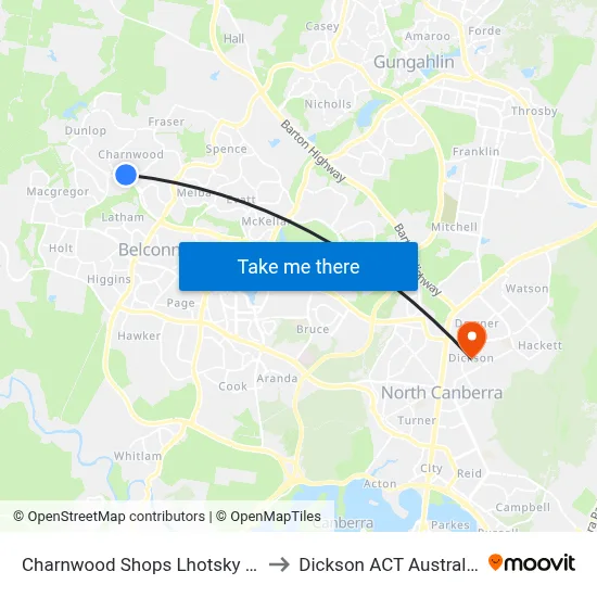 Charnwood Shops Lhotsky St to Dickson ACT Australia map
