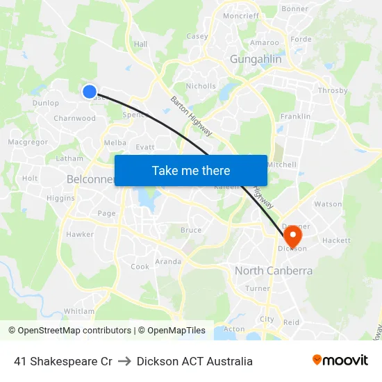 41 Shakespeare Cr to Dickson ACT Australia map