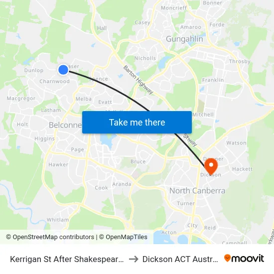 Kerrigan St After Shakespeare Cr to Dickson ACT Australia map