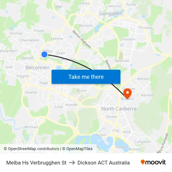 Melba Hs Verbrugghen St to Dickson ACT Australia map