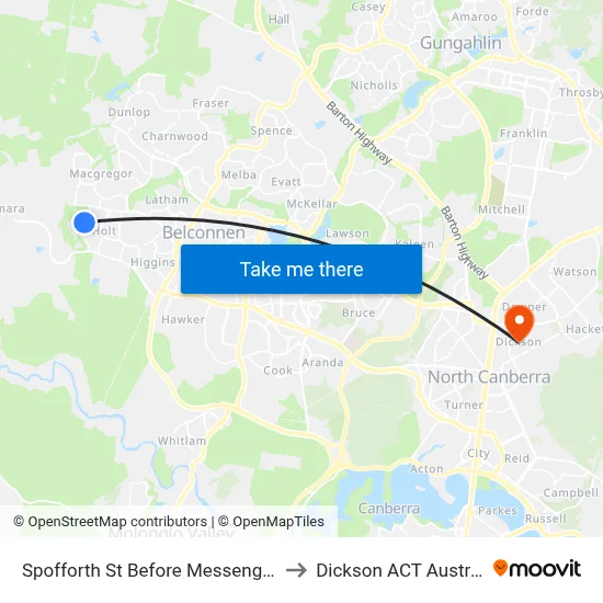 Spofforth St Before Messenger St to Dickson ACT Australia map