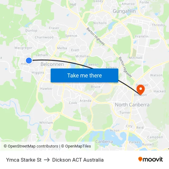 Ymca Starke St to Dickson ACT Australia map