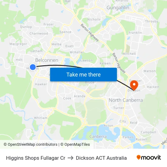 Higgins Shops Fullagar Cr to Dickson ACT Australia map