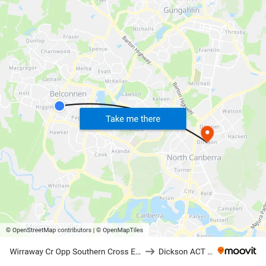 Wirraway Cr Opp Southern Cross Early Childhood Sch to Dickson ACT Australia map