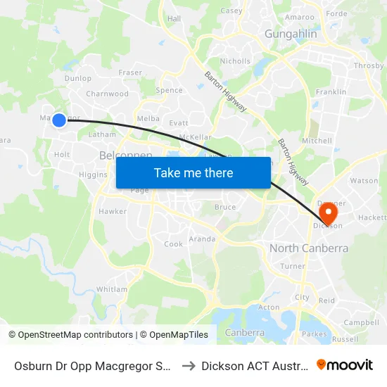 Osburn Dr Opp Macgregor Shops to Dickson ACT Australia map