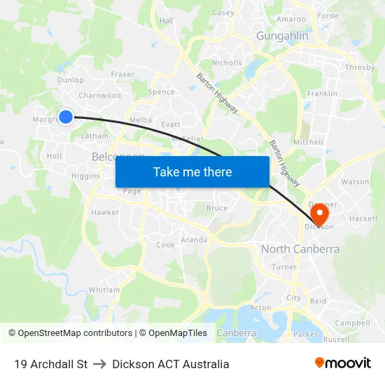 19 Archdall St to Dickson ACT Australia map