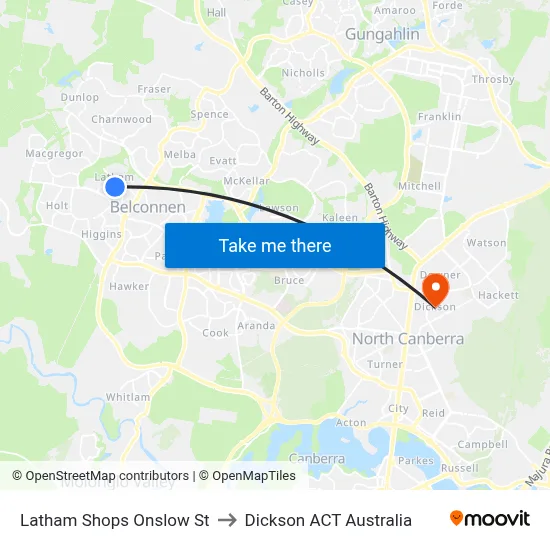 Latham Shops Onslow St to Dickson ACT Australia map