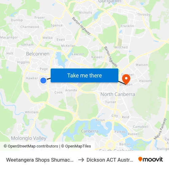 Weetangera Shops Shumack St to Dickson ACT Australia map