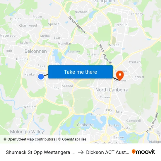 Shumack St Opp Weetangera Shops to Dickson ACT Australia map