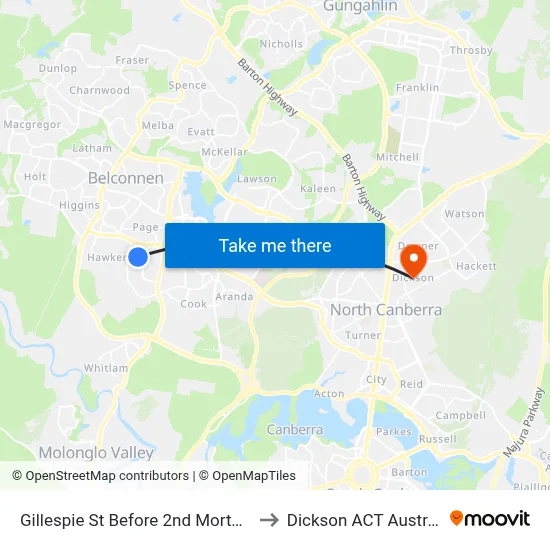 Gillespie St Before 2nd Morton St to Dickson ACT Australia map
