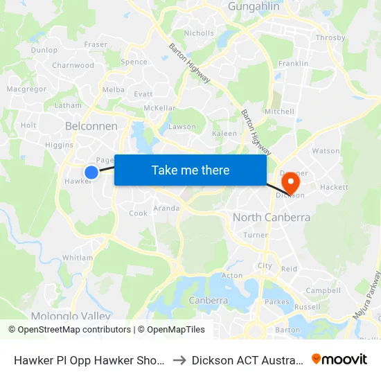 Hawker Pl Opp Hawker Shops to Dickson ACT Australia map