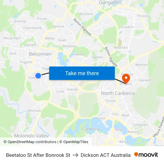 Beetaloo St After Bonrook St to Dickson ACT Australia map