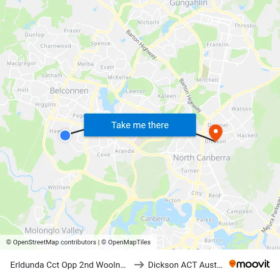 Erldunda Cct Opp 2nd Woolner Cct to Dickson ACT Australia map