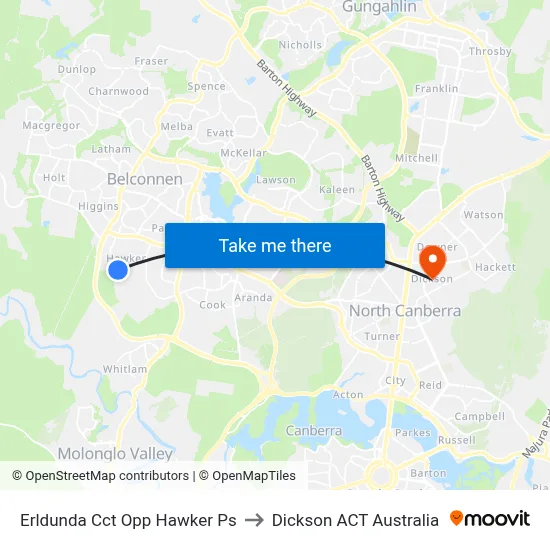 Erldunda Cct Opp Hawker Ps to Dickson ACT Australia map