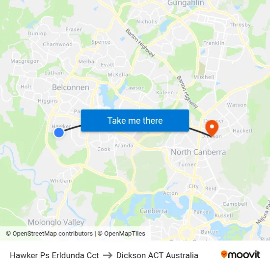 Hawker Ps Erldunda Cct to Dickson ACT Australia map