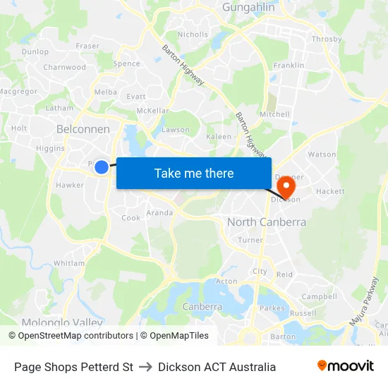 Page Shops Petterd St to Dickson ACT Australia map