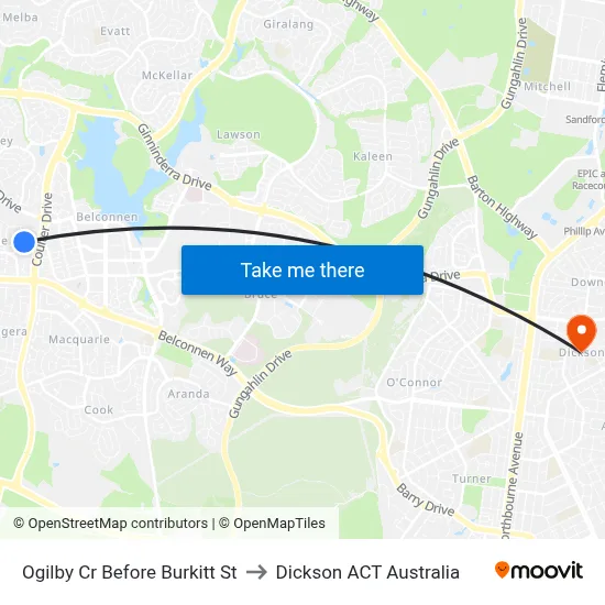 Ogilby Cr Before Burkitt St to Dickson ACT Australia map