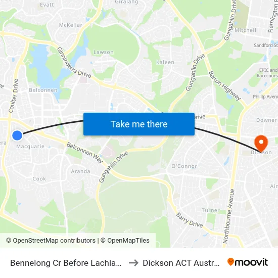 Bennelong Cr Before Lachlan St to Dickson ACT Australia map