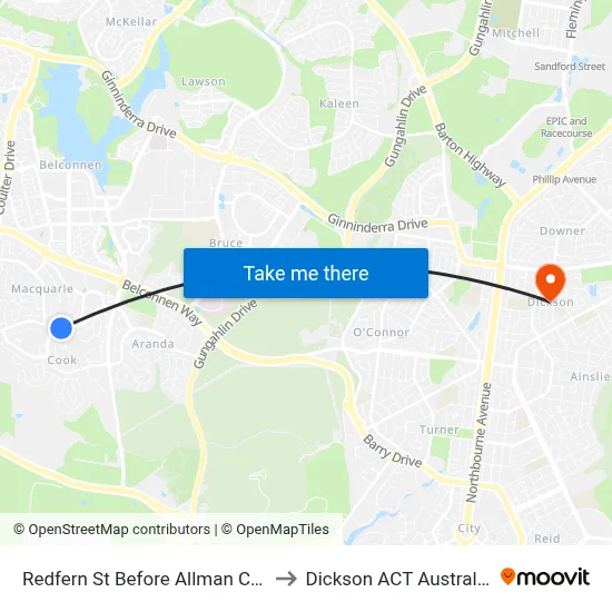 Redfern St Before Allman Cct to Dickson ACT Australia map