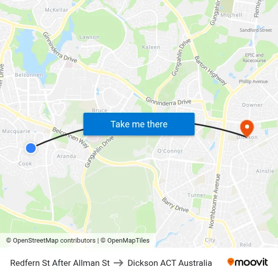 Redfern St After Allman St to Dickson ACT Australia map