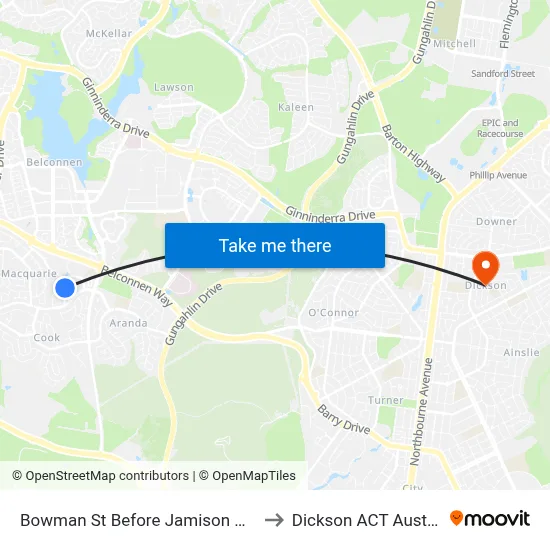 Bowman St Before Jamison Centre to Dickson ACT Australia map