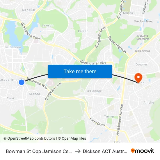 Bowman St Opp Jamison Centre to Dickson ACT Australia map