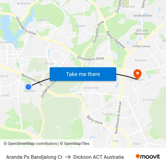 Aranda Ps Bandjalong Cr to Dickson ACT Australia map