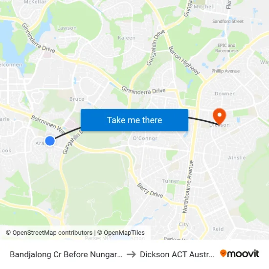 Bandjalong Cr Before Nungara St to Dickson ACT Australia map