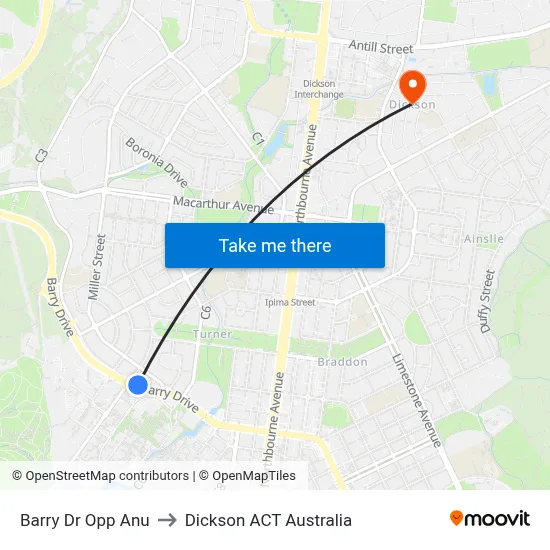 Barry Dr Opp Anu to Dickson ACT Australia map