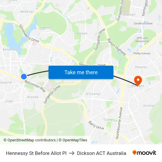 Hennessy St Before Allot Pl to Dickson ACT Australia map