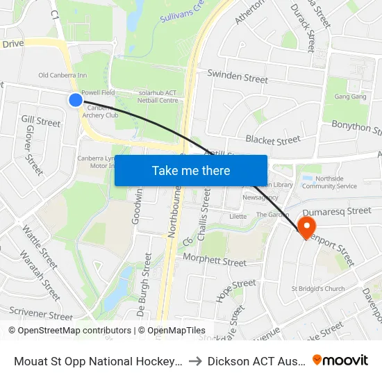 Mouat St Opp National Hockey Centre to Dickson ACT Australia map