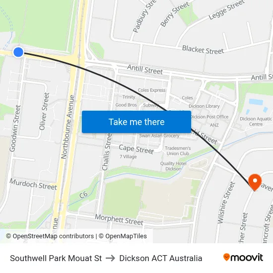 Southwell Park Mouat St to Dickson ACT Australia map