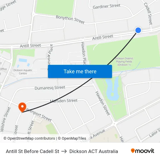 Antill St Before Cadell St to Dickson ACT Australia map