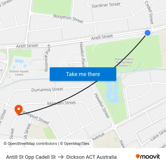 Antill St Opp Cadell St to Dickson ACT Australia map